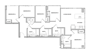 E4 - 5x4 Primary Bedroom Shared Bathroom floor plan